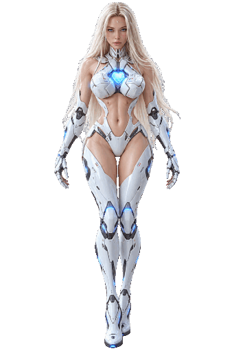 Neutrales LYVRA-Charakterdesign in weiß-silberner biomechanischer Form